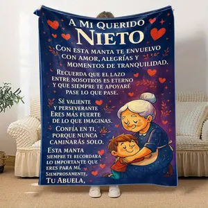 1 Piece Spanish Love Message Grandparent Blanket - Grandmother/Grandfather's Gift to Grandson/Granddaughter - Soft Plush Flannel Four Seasons Sofa Bed Cover - Birthday, Christmas, Family Gift - Warmly Designed Spanish Style Grandparent Souvenir - Ideal Ch