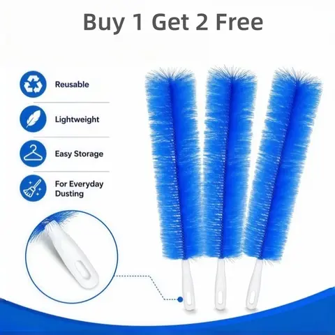 【Buy 1 Get 2 Free Total: 3 Pieces】3 Pcs Home Cleaner Set - Bendable Microfiber Fan Brush, Plastic Crevice Brush Dusters/Duster Heads, Reusable Washable Household Supplies, Ideal for Ceiling Fan Blades, Car Gaps