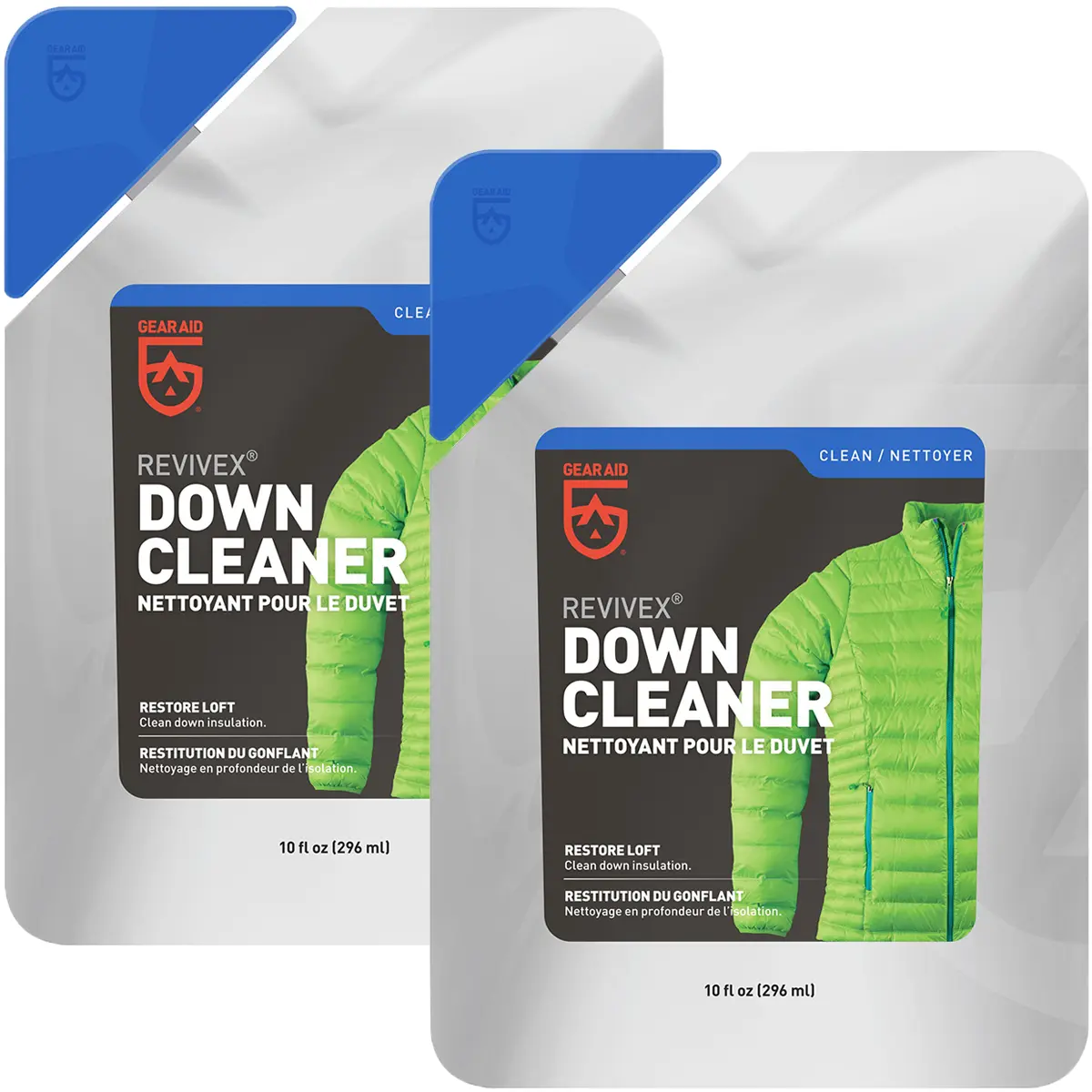 Gear Aid Revivex Fragrance-Free Concentrate Gentle Down Cleaner - 10 oz, 2-Pack, Household Use, Fluffy Loft Maximizer, Preserves Natural Oils, Enhances Down Insulation, Water-Safe for Down Gear