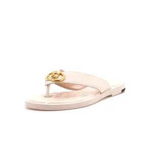 Pre-owned Gucci Women's Nadeline Interlocking G Thong Sandals GG Embossed Leather by Rebag