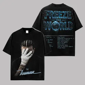 Vintage Drake Iceman Freeze The World Graphic Tee, Retro Aubrey Frozen Tracklist Rap Album Cotton T-Shirt, Oversized Washed Streetwear Shirt, Y2K Hip Hop Fan Gift Tee for Men Women and Music Collectors