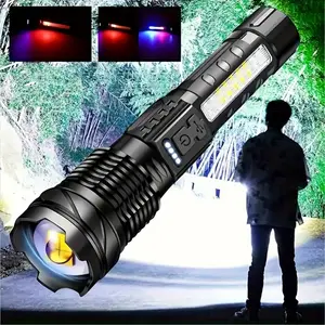 MABREGU Super Bright LED Laser Aluminum Flashlight - Rechargeable, IPX6 Waterproof, 3 Functions, Easy to Carry with Lanyard & Pocket Clip - Lighting Lumens Emergency Outdoor Portable