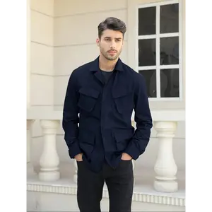 Runcati Mens Lightweight Safari Jacket Button Up Cotton Outdoor Military Cargo Long Sleeve Outwear