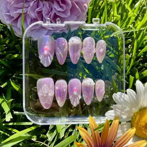 [Fairy] Medium Almond Handmade Press on Nails, Fake Nails with Nail tool kit with Jelly Stickers, Reusable, Durable
