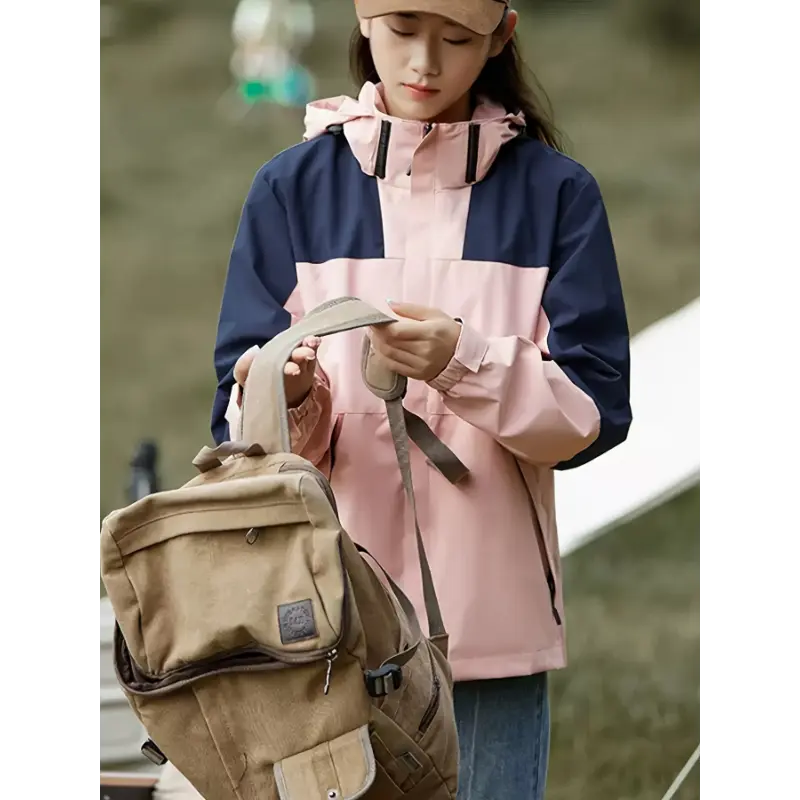Women's Color Blocked Outdoor Sports Jacket, Waterproof And Windproof Hiking Mountaineering Clothing, Clothing