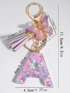 Women's Fashion Tassel Butterfly Keychain, Crystal Resin Letter Pendant, Casual Bag Accessory, Perfect Gift for Women, Cool Keychains