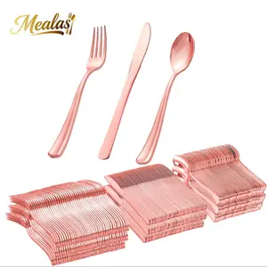 160-Piece Rose Gold Cutlery Set, Tableware Kit, Heat-Resistant Reusable Plastic Silverware, Includes 80 Forks, 40 Dinner Knives, 40 Dessert Spoons