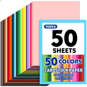 50 Sheets 8.5" X 11" Colored Cardstock, 50 Assorted Colors Construction Paper Card Stock Printer Paper for Printing, Card Making, DIY Crafts,School Supplies,Party Decorations (180GSM/65LB)