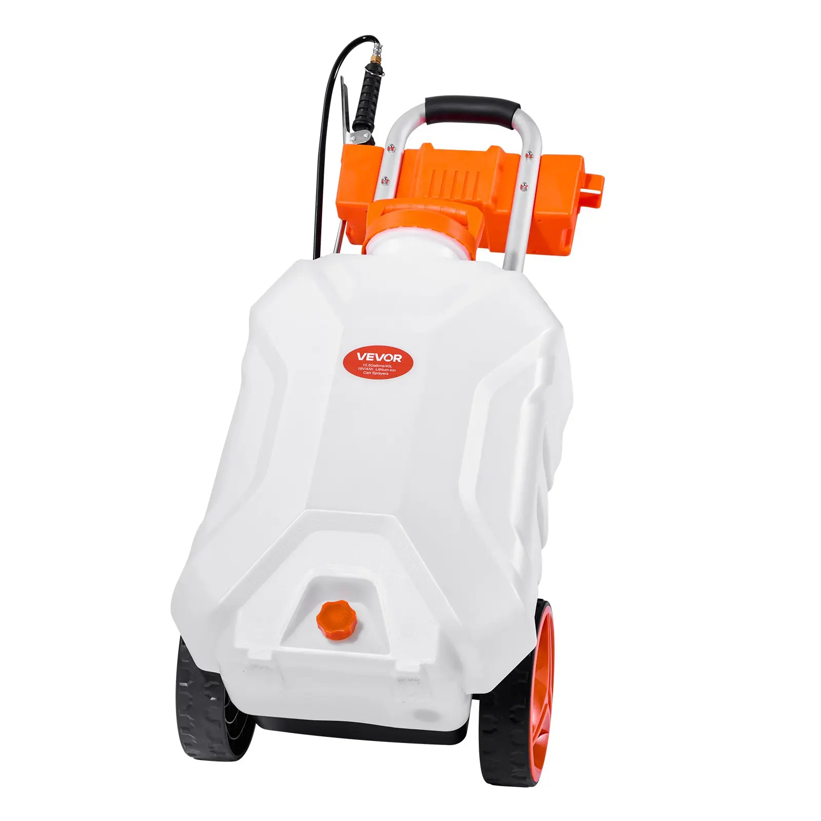 VEVOR Battery-Powered Sprayer with Wheeled Cart, 10 Gallons Electric Weed Sprayer, Adjustable 0-80 PSI, 5 Nozzles & 98 ft Hose, 3-6H Spray Time