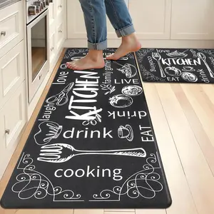 2/3 Piece Flannel Kitchen Mat Set, Chalkboard Design, Non-Slip, Absorbent, Ideal for Kitchen, Dining Room, Hallway, Home Decor Rugs, Washable Kitchen Rugs, Water Absorbent Rug, Kitchen Floor Mat, Decorative Rug Mat, Kitchen Rugs Mats