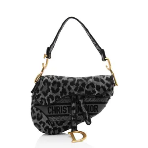 Pre-owned Dior Canvas Shoulder Bags Leopard Medium Saddle Bag