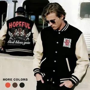 Men's Baseball Jacket 100% Polyester Black Orange Coffee Colorblock Vintage Print, HOPEFUL, Angel, GOD & Y2K Graphic Varsity Coat SWAG Retro Classic Casual Sports Streetwear Light Fleece-Lined Winter Jacket Trendy Tops Gift - Fashion