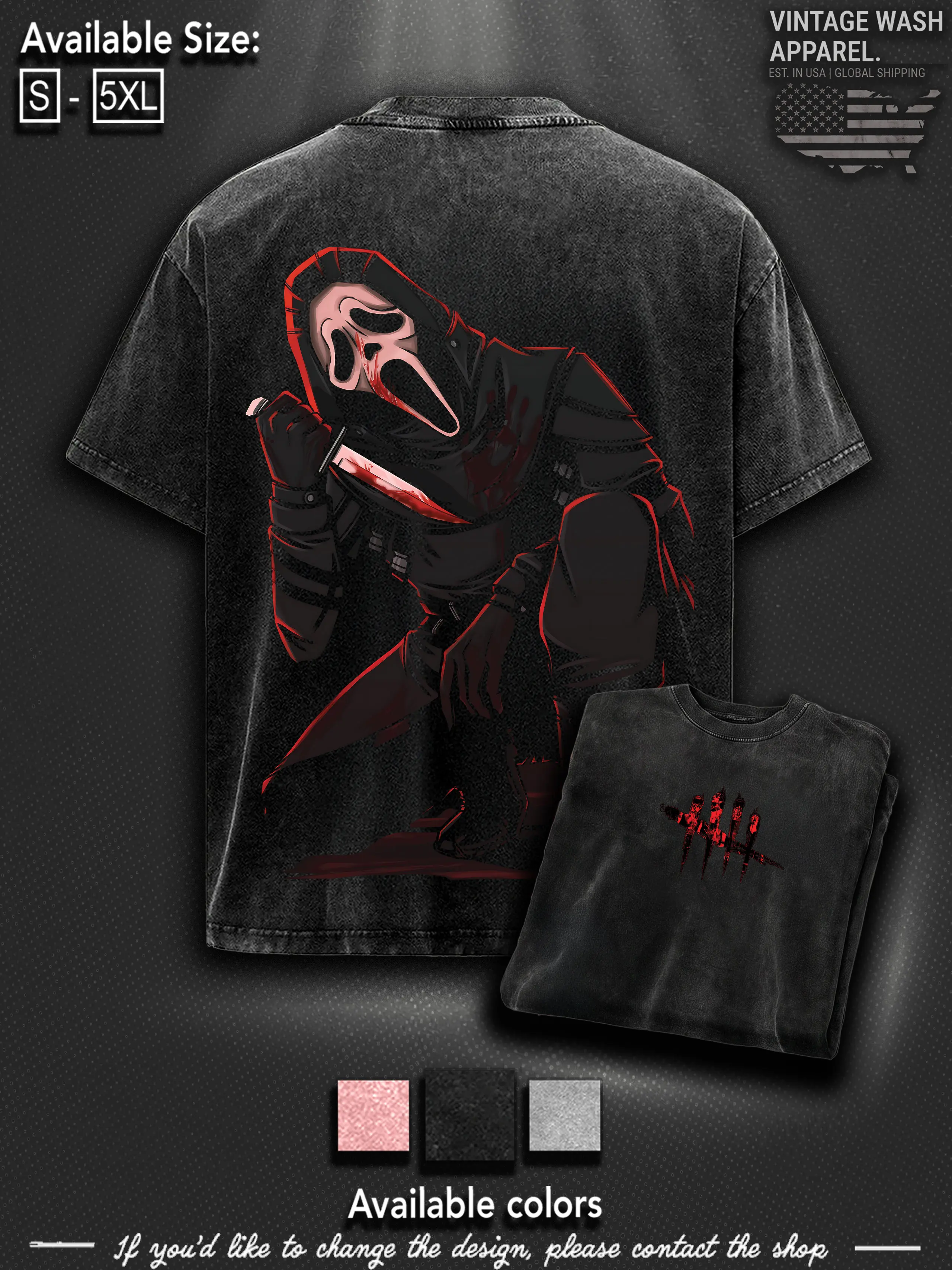 Dead By Daylight Ghost Face Tee – Washed Cotton Menswear Top | Smooth Streetwear Prints for Man, Casual Classic Gaming Style Crewneck Crewneck T-Shirt Fabric