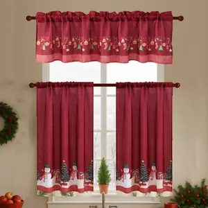 Christmas Holiday 3pcs Curtain Set with Snowman and Reindeer Patterns, Kitchen Rod Pocket Drapes, Machine Washable Polyester, Light-Filtering for Dining, Living, Bedroom, and Bathroom Decor