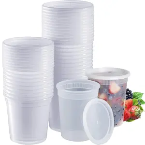 [3 Sets - 32oz] Plastic Cooked Food Storage Soup Togo Container With Sealed Lid Clear Disposable Takeout Quart Container Freezer | Meal Preparation | Stackable | Leak-proof | BPA-free| Microwaveable