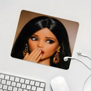 Funny Surprised Black Hair Doll Hand Over Mouth Meme Square Gaming Mouse Pad, Humorous Retro Toy Face Design, Non-Slip Smooth Surface Mousepad for PC, Laptop, Office Desk & Gaming Setup, Small Size Ideal for Laptop, Perfect Gift for Meme & Vintage Toy Fan