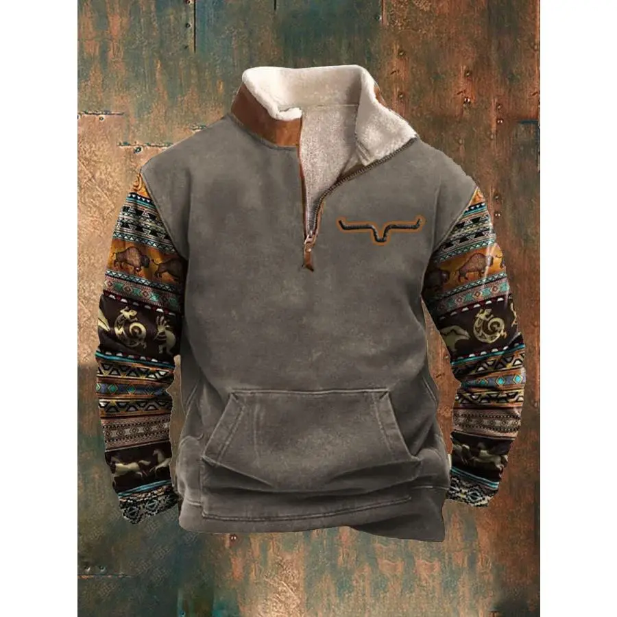 Mens Cowboy Sweatshirt Vintage Print Western Aztec Sweatshirt Casual Long Sleeve 1/4 Zip Fleece Pullover Classic Fashion Cotton Menswear Mens Cowboy Sweatshirt Vintage Print Western Aztec Sweatshirt Casual Long Sleeve 1/4 Zip Fleece Pullover Classic Fashion Cotton Menswear