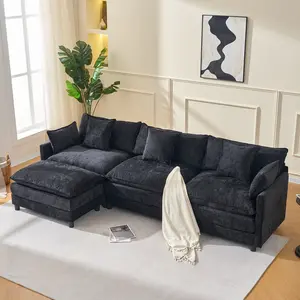 Niccae 39.4-in Oversized Modern Casual Chenille Upholstered Armchair with Fixed Arms, Ottoman - Wrinkle Res, Living Room Club Chair, Bedroom Reading Chair, Beige and Black