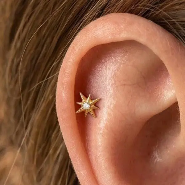 CZ Tiny Starburst Implant Grade Titanium Push Pin Flat Back Earring • Cartilage Stud • Helix • Tragus • 18G 16G • Hypoallergenic 16g 18g