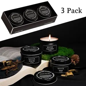 Scented Candles Set for Men, Aromatherapy Jar Candles, Gifts for Men, 3 Pack Mens Candle Scents, Soy Candle, Sandalwood/Amber&Moss/White Tea, 3.2oz for Birthday, Father's Day, Valentine, Christmas, Anniversary