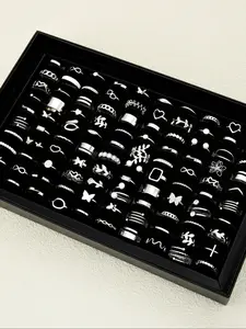 Gothic Mix Match Stacking Ring Set, 130pcs/60pcs/20pcs/7pcs, Metal Matte Finish, Perfect for Vacation, Parties, Dates, Daily Wear, Holidays, Gifts