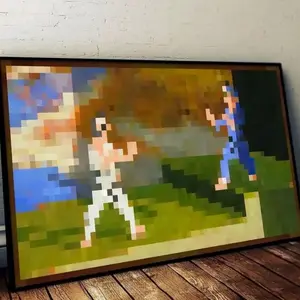 Pixelated Style Painting Fighters Unframed Poster - Pixelated Style Decor - Man Cave Wall Accessories, Men's Room Decor, Room Decor Men