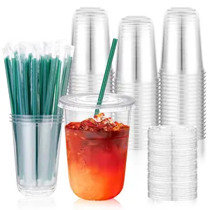 TO GO CUP 50 Sets 16 oz Disposable Iced Coffee Cups with Lids and Straws,Clear Plastic Cups for Cold Drinks Juice Milkshakes Smoothies, Plastic To Go Drinking Cup for Party Coffee Bars Picnic