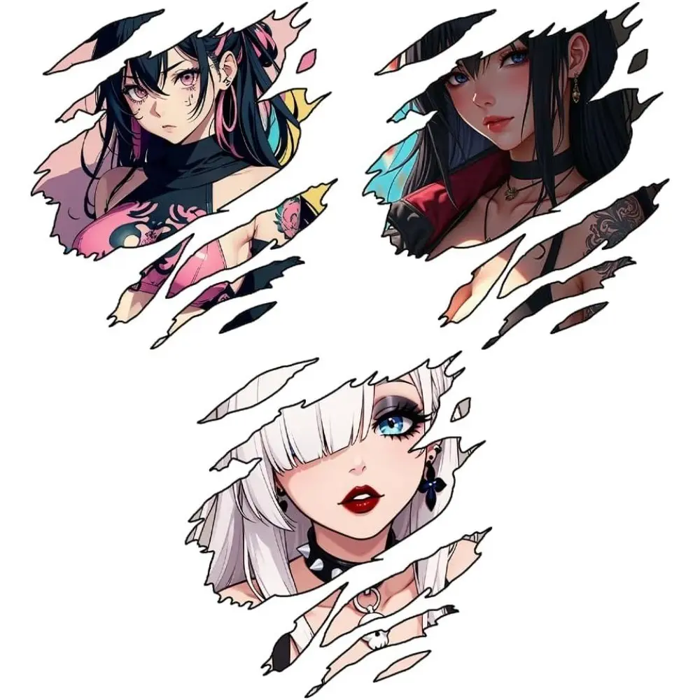 Anime Girl Tear Sticker, Self-Adhesive Vinyl Decal for Car, Motorcycle, Helmet, Bright Cartoon Design, Hair and Eyes, Durable and Easy to Apply
