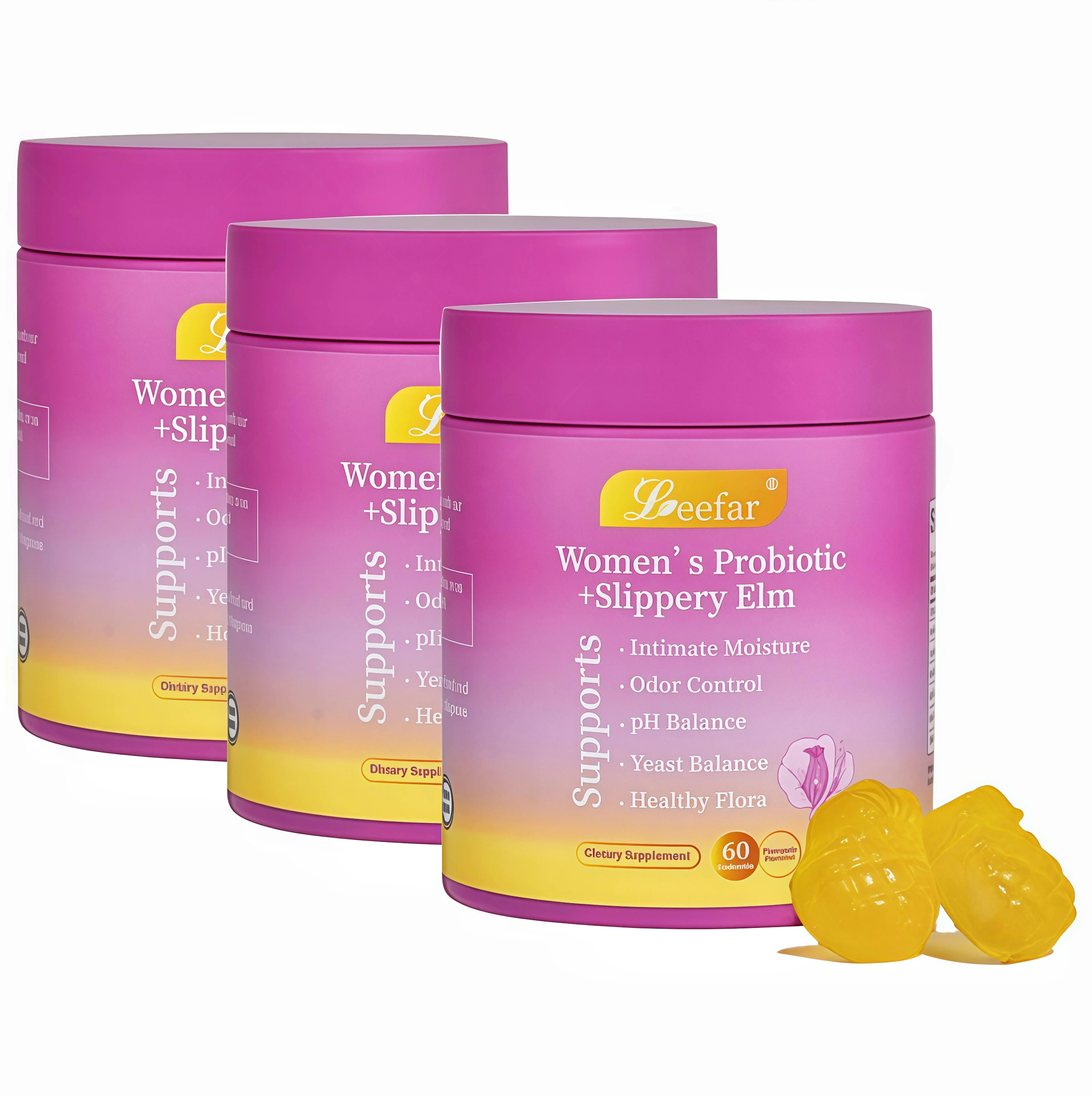 3 Pack LEEFAR Her Probiotics Gummies BF - All in One Solution with Slippery Elm and Prebiotics & Lactobacillus Probiotic Blend for Women's pH Balance and Dryness Hawaiian Pineapple Gummies Dietary Supplement