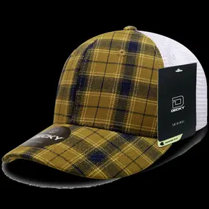 212 MAIN Unisex Trucker Visor Baseball Cap (6017-197 Model), Cotton-Nylon Plaid Print, 6-Panel Mid Profile Structured, 197-White, Adjustable Snapback Closure, 1 Size Fits Most