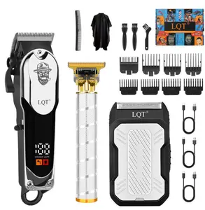 LQT 3-Piece Professional Cordless All-in-1 Men's Grooming Kit - Rechargeable Hair Clipper, Beard Trimmer, Electric Shaver Set with LED Display, High-Capacity Battery, Barber-Grade System for At-Home Haircuts, Fades, Salon-Style Beard Grooming, All-In-One