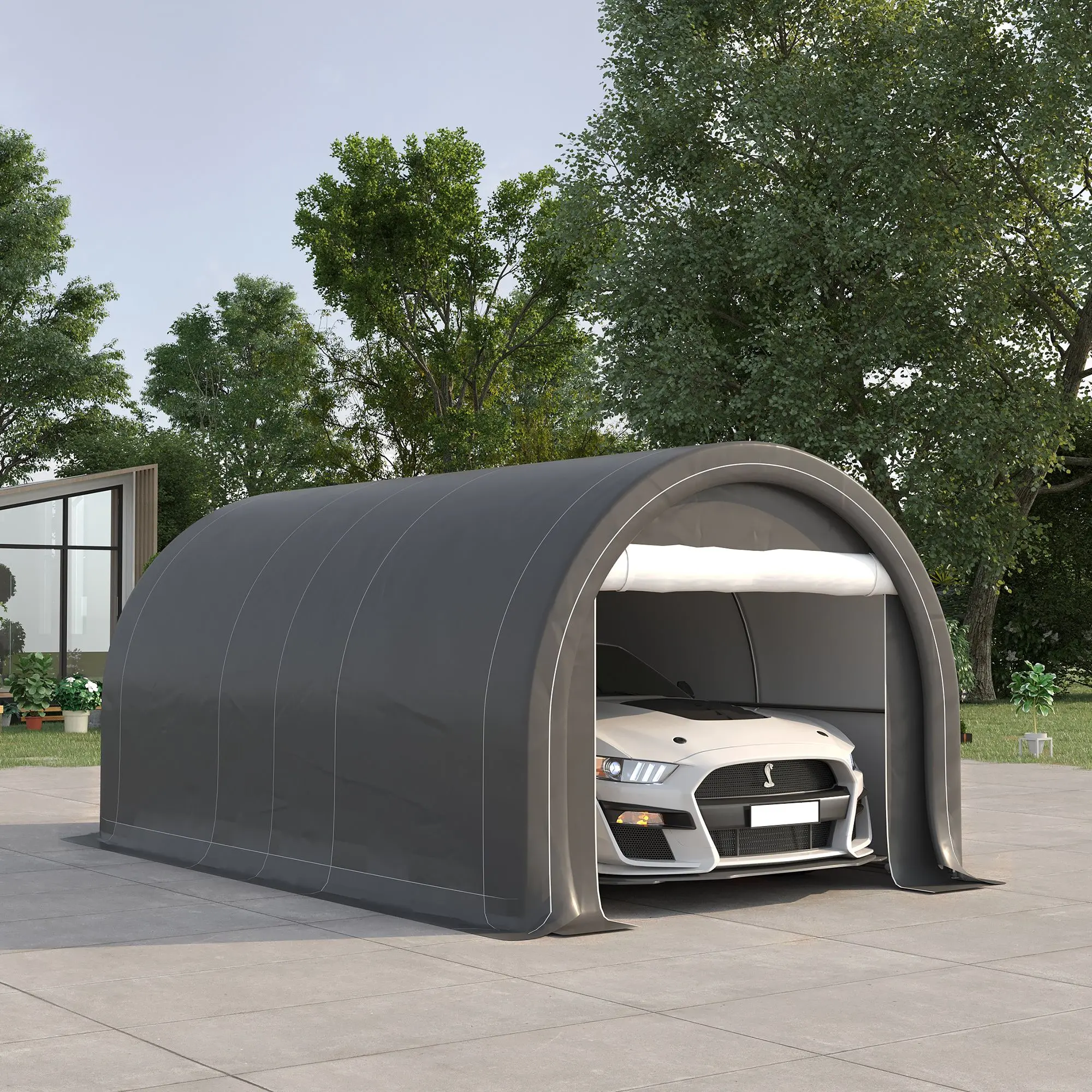 16' x 10' Heavy-Duty Carport Tent – Portable Garage Shelter with UV Canopy & Zipper Door