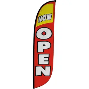 Feather Flag Banner - 12 Feet Tall Advertising Sign Swooper Flag Only, No Poles - Grand Opening Flags - Now Open Red & Yellow (10M1200030)