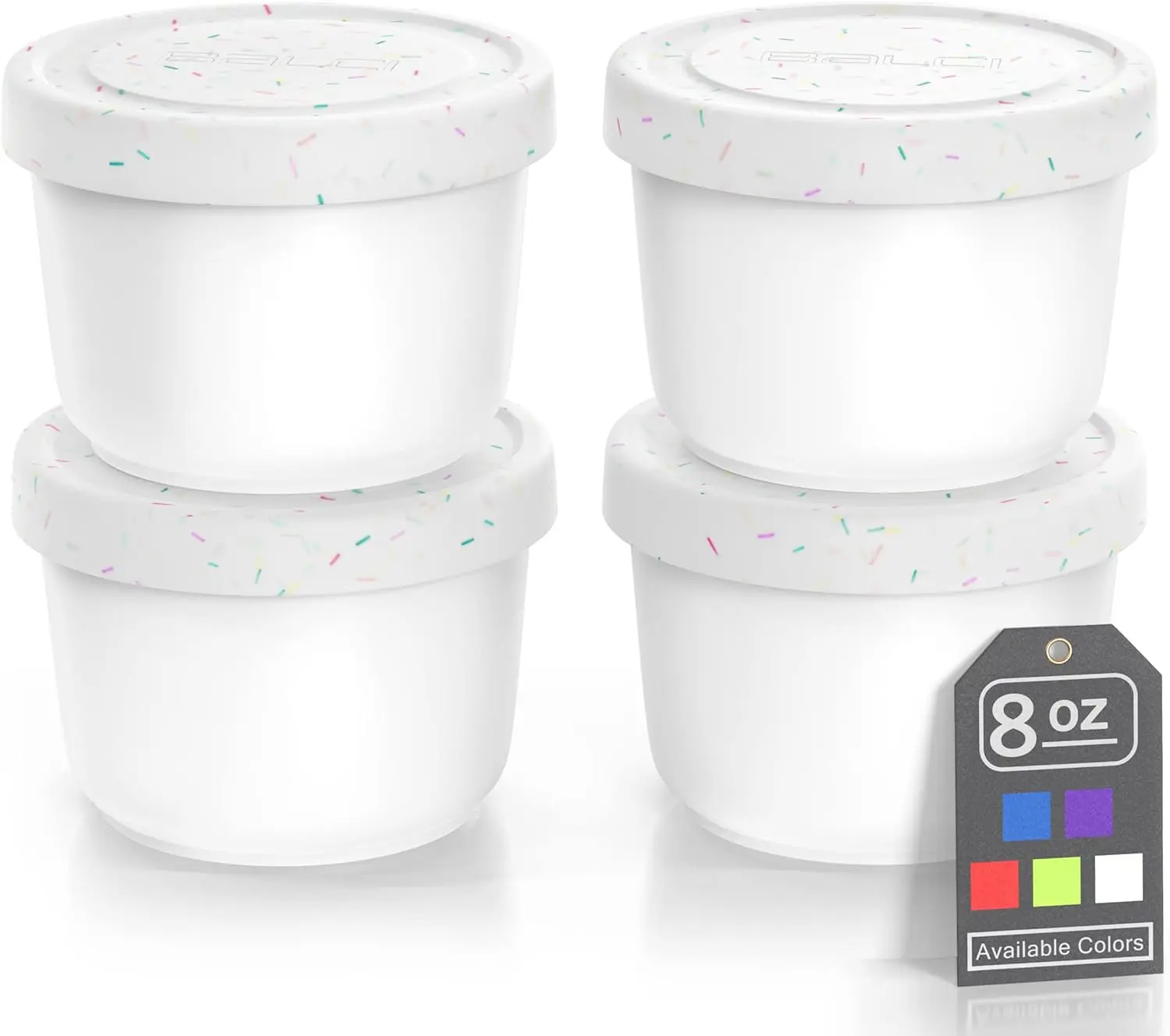 - 8oz Mini Ice Cream Containers with   (Set of 4) - Freezer  Storage Containers, , LeakProof, For Homemade IceCream Containers - White with Sprinkles