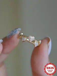 S925 Sterling Silver Fashionable Heart Design Ring, Artificial Zircon Decorated Ring for Women, Trendy All-match & Exquisite Jewelry for Birthday Gift, Heart Shaped Ring, Jewelry Rings