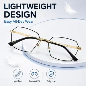 Photochromic Reading Glasses for Women & Men - Adjustable Metal Daily Readers, Lightweight Blue Light Filtering, Geometric Rimless Style with Soft Nose Pads, Single Item with Glasses Case & Cleaning Cloth