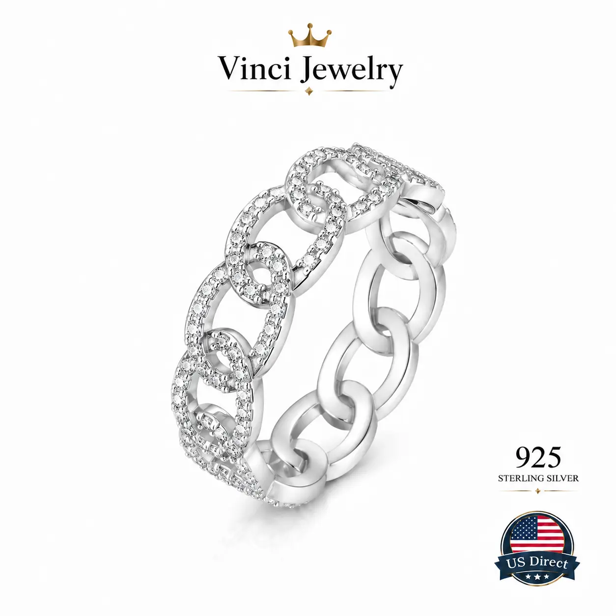 S925 Eternity Ring for Women Girls, Elegant Sterling Silver 5A+ Cubic Zirconia Pave Ring, Dainty Chunky Vintage S925 Ring for Daily Wearing Birthday Party, Jewelry Gift for Her Girlfriend Mom Beautiful Rings Everyday Ring