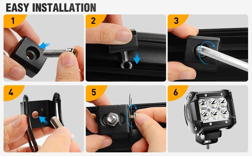 Nilight 2PCS Mounting Base Bracket LED Light Bar Slide Mount Bracket 2 Years Warranty (90034B),Black