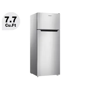 BANGSON 7.7 Cu.ft Double-Door Fridge with Top Freezer, Medium-Capacity Mini Fridge for Apartments, Adjustable Thermostat, Energy-Efficient, Quiet, Sleek Design, Built-in LED Light, Mini Fridges