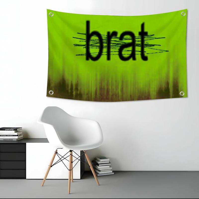PIKPAKA Brat Album Charli XCXS Flags Instant Party Atmosphere Microfiber Festival Banner | Indoor Outdoor Hanging Decor | Perfect For Bedroom Living Room Bar Garden Party Party Decorations Banners