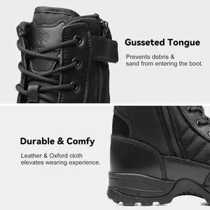 Men's Tactical Military Work Boots Black Waterproof Leather Motorcycle Combat Army Boot w/Side Zipper slip resistant and All Day Comfortable (6-8inch)