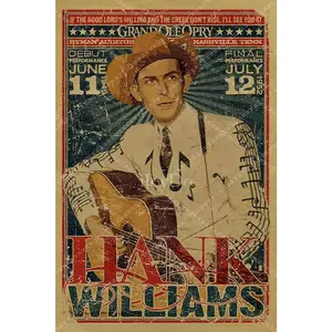Vintage Hank Williams Wall Art, Country Music Wall Decor, Retro Tin Poster, Wall Art for Man Cave Bar Pub, Gift for Men