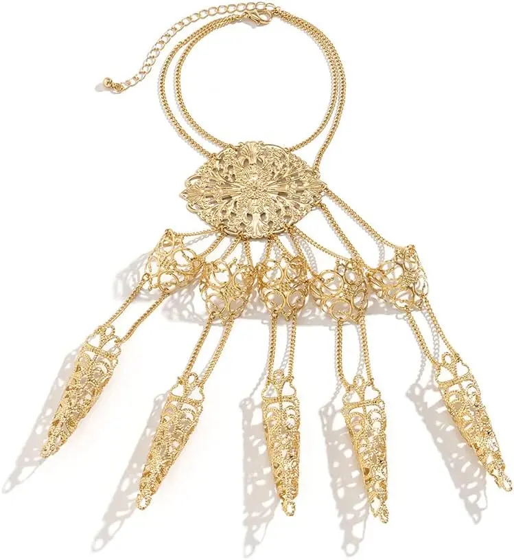 Octwine 1 pcs Ancient Queen Bracelet with Finger Nails Tip Claw Belly Dance Hand Chain Indian Dainty Costume Finger Nails Bracelet for Women