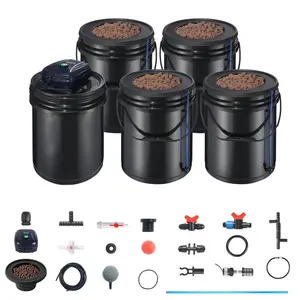 【SummerFinds】VEVOR 5-Gal RDWC Hydroponics Grow System Kit, Top Drip Recirculating Deep Water Culture with 4 Buckles, 1 Reservoir, Air Pump, Water Level Device, Ample Oxygen, pH/EC Balance for Leafy Vegetables, Crops, Balconies