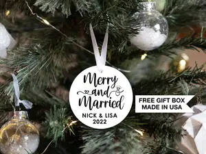 Merry Married Personalized Ornament - Mr and Mrs | Our First Christmas | Christmas Ornament | Custom Family Keepsake