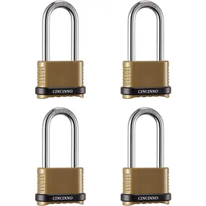 Duty Combination Lock, 4-Digit Combo Lock with Long Shackle,Combination Padlock for Use,4 Pack