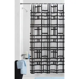Mainstays Black PEVA Shower Curtain, 72" x 72", Elements Geometric Design, Frosted