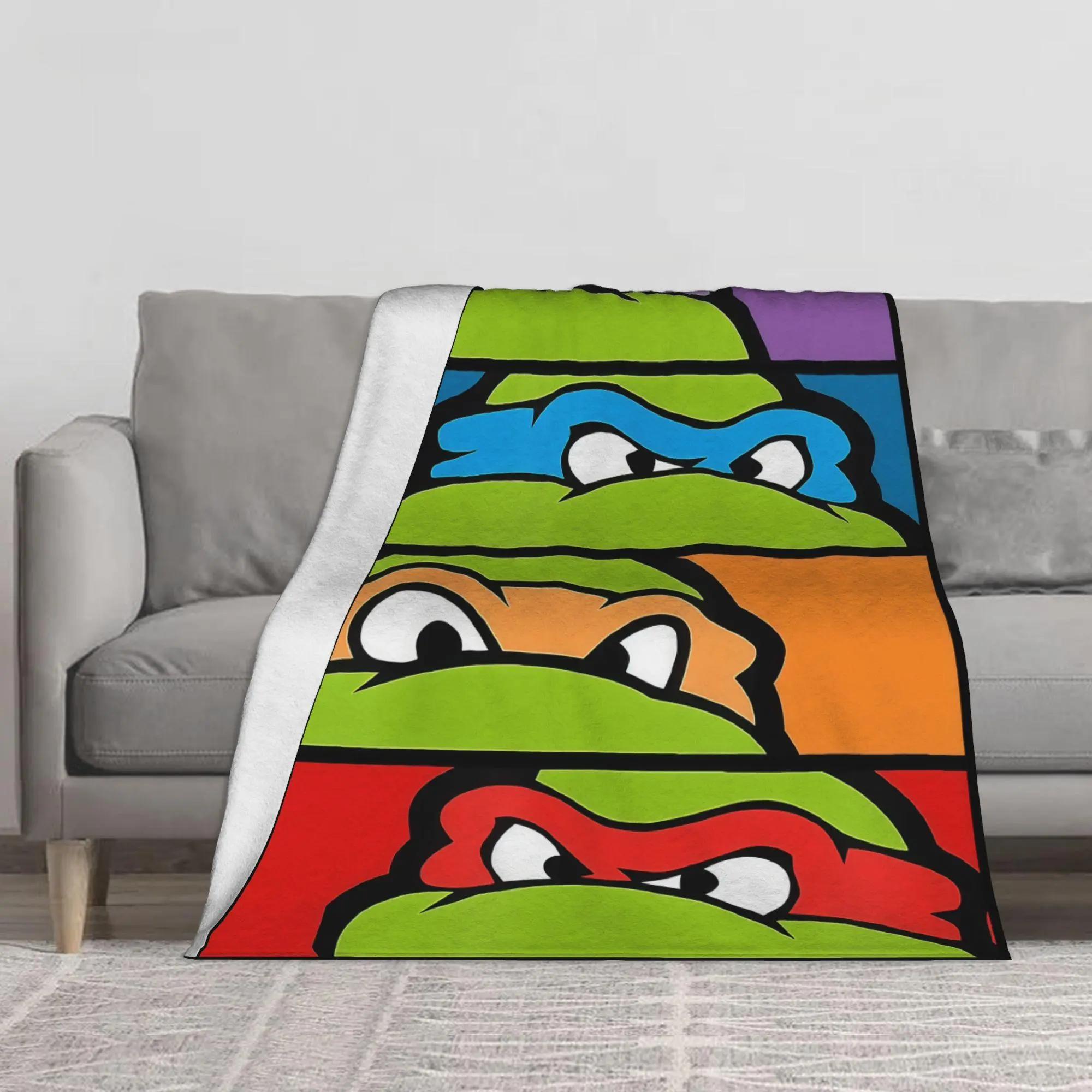 Multi‑Size Teenage Mutant Ninja Turtles TMNT Cartoon Fleece Blanket, Warm Lightweight Bed Sofa Couch Travel Blanket, Home Decor Gift for Boys Kids Teens Ninja Turtles Cartoon Fans Collectors