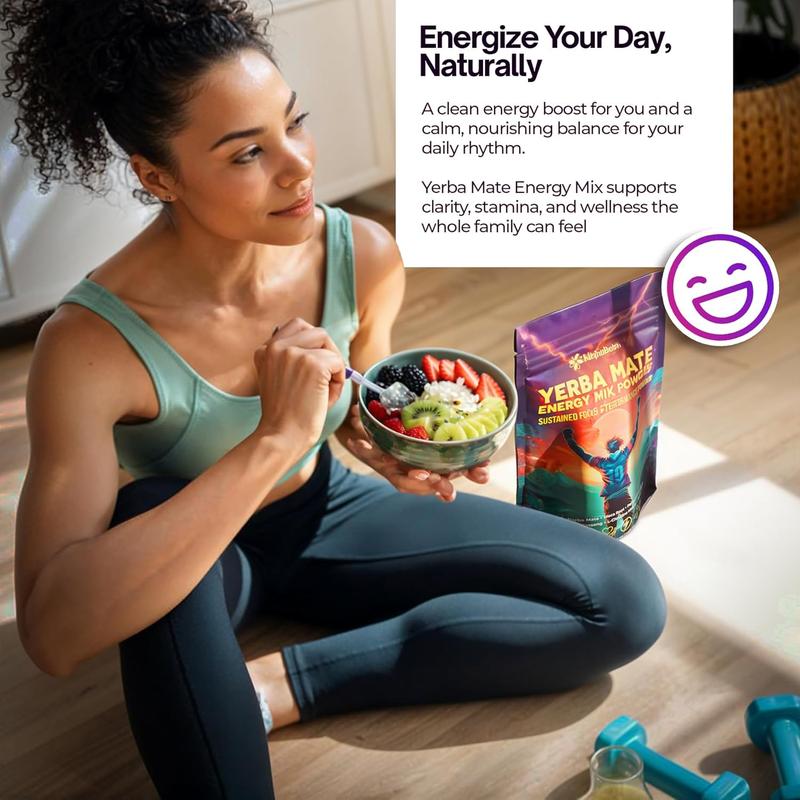 Yerba Mate Energy Drink Mix Powder with Maca, Ginseng, Beet Root, Electrolytes & B12 – Sugar-Free, Vegan, 5.3 oz (15 Servings)