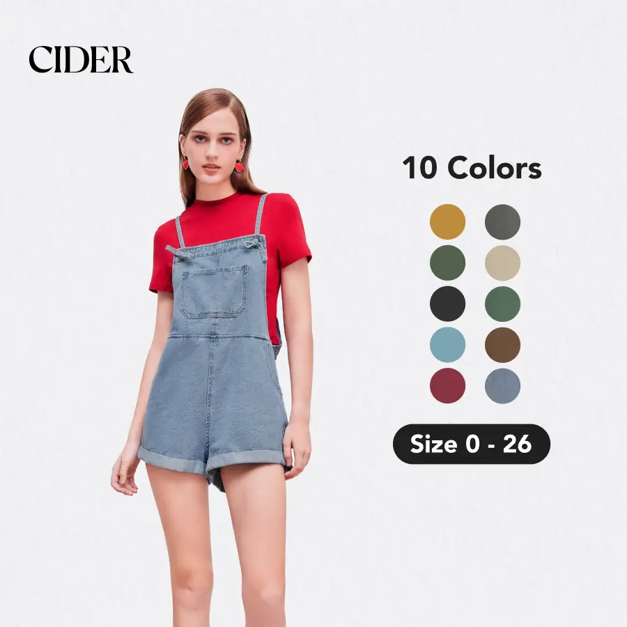 Cider [10 colors, size 0-26] Knotted Pocket Wide Leg Romper, High Stretch One-piece Casual Romper for Daily Wear